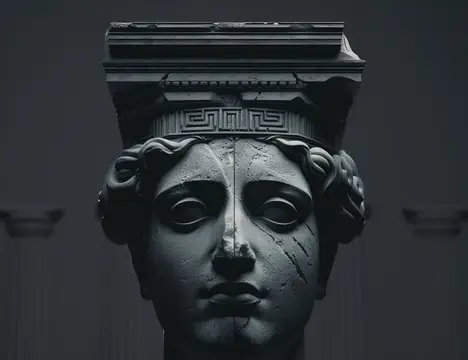 3D-рендер античной каменной головы с трещинами