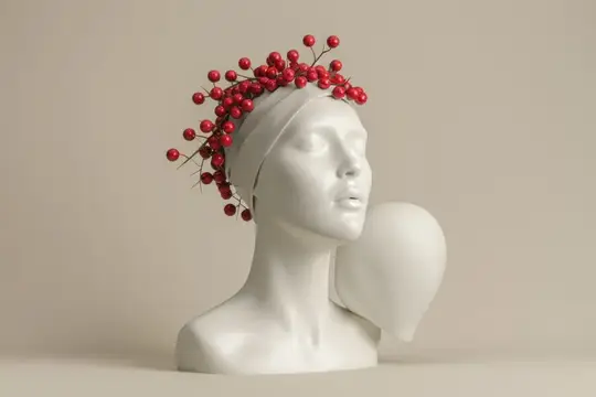 Гипсовый бюст женщины с венком из красных ягод