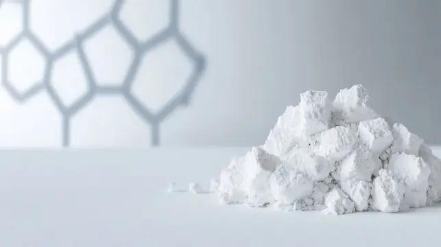 Белый порошок и кристаллы на светлом фоне с химической формулой