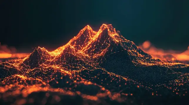 3D-рендер горного хребта из светящихся оранжевых точек