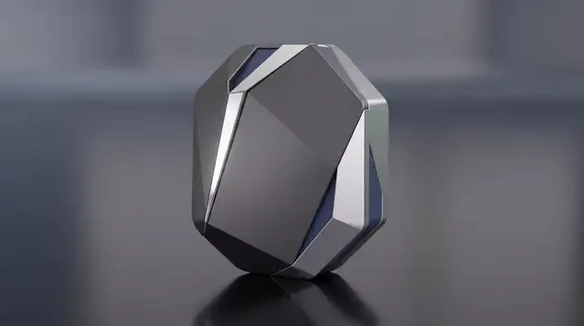 3D-рендер глянцевого многогранного камня на тёмной поверхности