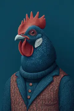 3D-рендер петуха в вязаном свитере и жилете