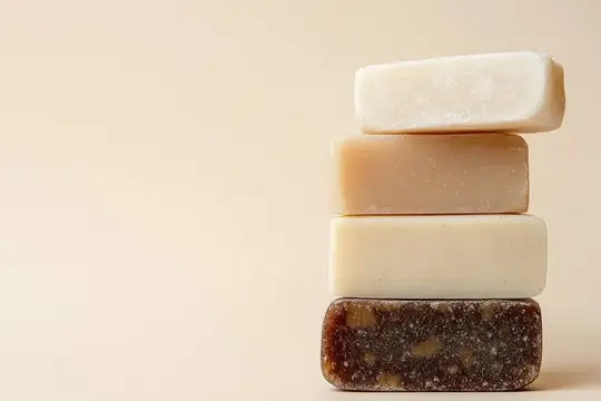 Минималистичная композиция с натуральным мылом ручной работы в различных земляных оттенках