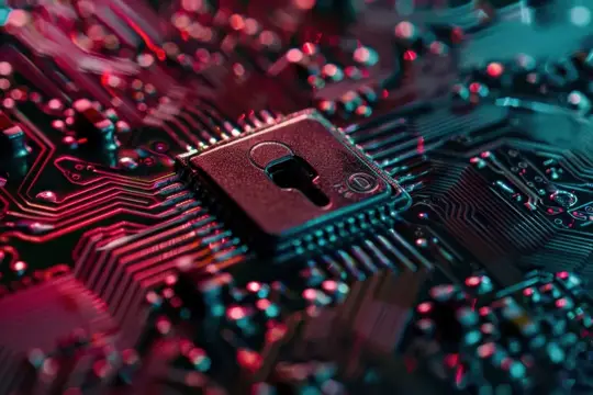 3D-рендер микросхемы с замочной скважиной на плате