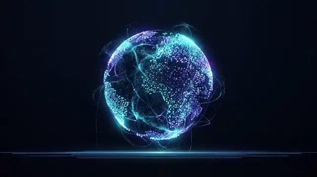 3D-рендер светящегося цифрового глобуса на тёмном фоне