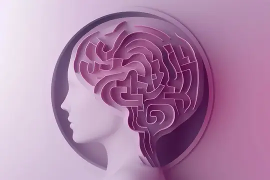 Голова женщины-лабиринт, символизирующая сложный путь самопознания, творчества и роста через красоту и искусство