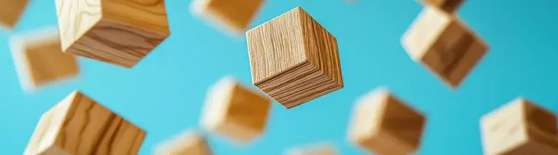 3D-рендер с парящими деревянными кубиками на бирюзовом фоне