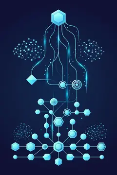 Абстрактная иллюстрация цифровой сети из светящихся голубых фигур