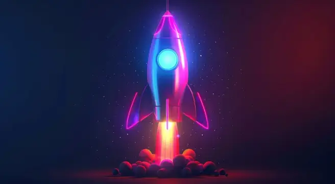 Неоновая ракета взлетает в звёздное небо