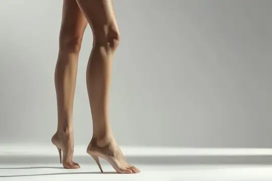 Стройные женские ноги на каблуках на светлом фоне