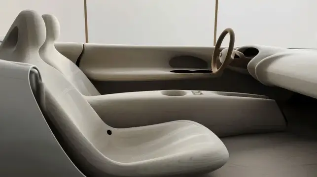3D-рендер минималистичного салона автомобиля с плавными формами