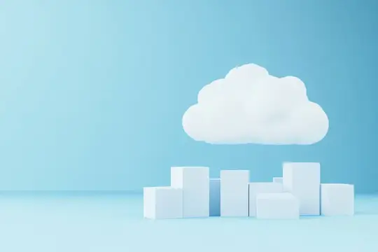 3D-рендер белого облака над рядами кубических блоков