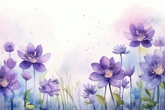 Акварельная иллюстрация с фиолетовыми цветами на светлом фоне