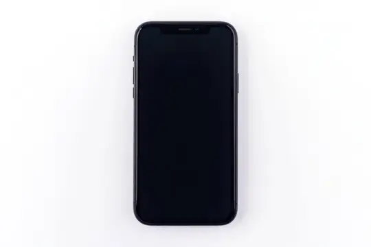 Современный черный смартфон на чистом белом фоне