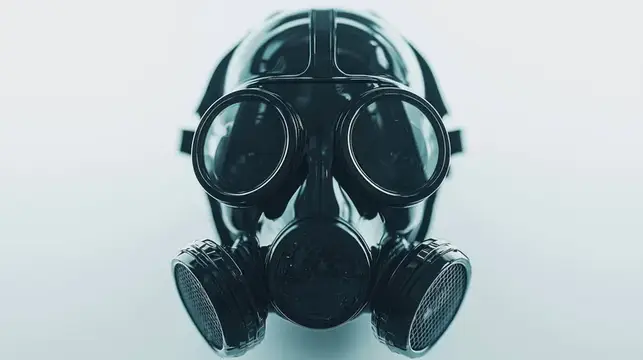 Черный противогаз с круглыми линзами на светлом фоне