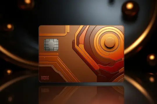 3D-рендер бронзовой банковской карты с рельефным узором на тёмном фоне