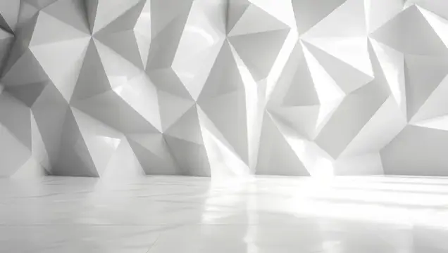 3D-рендер белой геометрической стены с отражающим полом