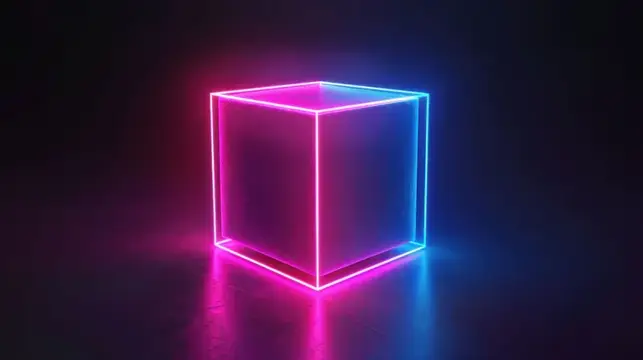 3D-рендер светящегося неонового куба в розово-синих тонах