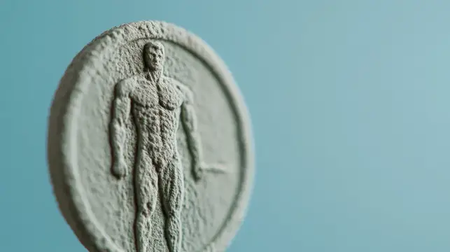 Барельеф мускулистого мужчины на голубом фоне