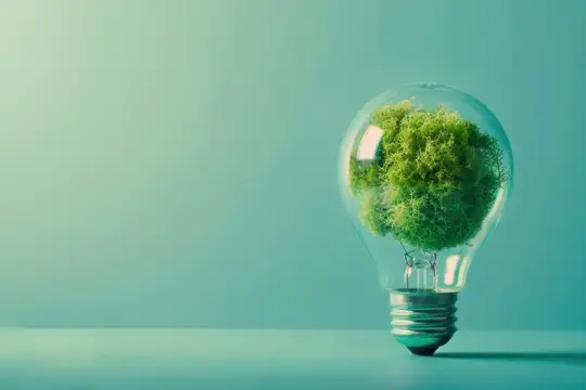 Лампочка с мхом внутри на бирюзовом фоне