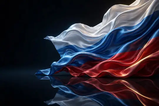 3D-рендер развевающегося флага России на тёмном фоне