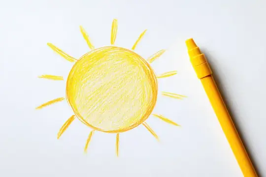 Рисунок жёлтым фломастером солнца на белом листе