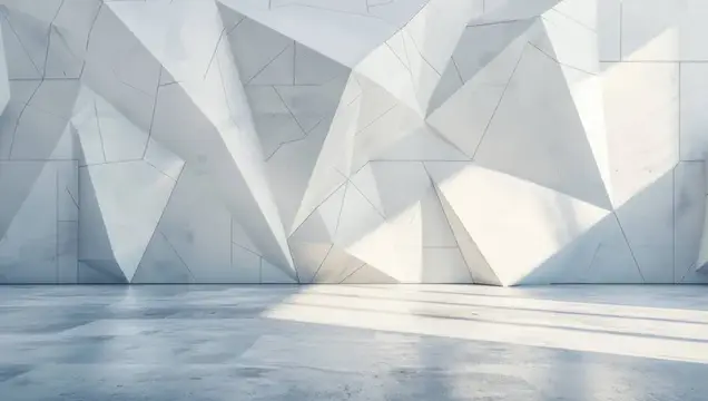 3D-рендер светлого помещения с геометрической стеной и бетонным полом
