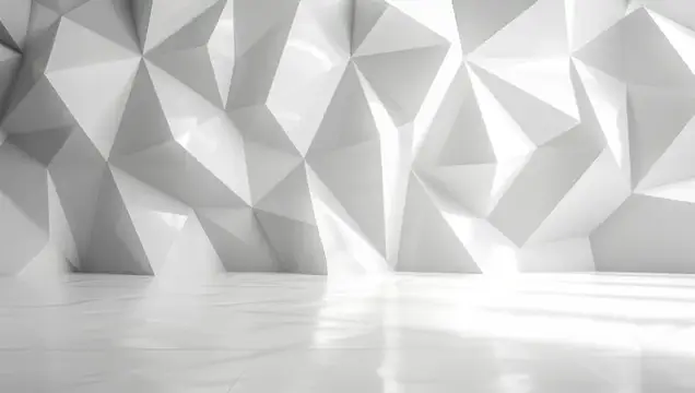 3D-рендер белой геометрической стены с отражающим полом