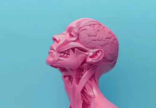 3D-рендер розовой анатомической модели головы в профиль