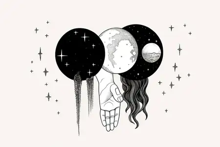 Магия, вселенная, символ, небо, человек, графика, звезда, галактика, астрономия, фон, космос, пространство, дизайн, иллюстрация, астрология, луна, планета, татуировка, рисунок, искусство