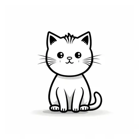 Счастливый котёнок: милая иллюстрация кошки в стиле дудл на белом фоне