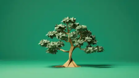 Растущее богатство: денежное дерево, процветающее на зеленом фоне, символизирующее финансовый успех и рост инвестиций