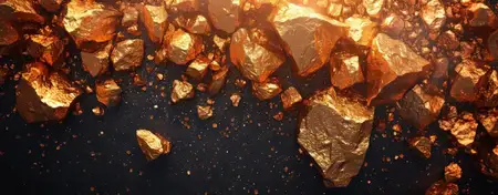Золотые камни, ниспадающие с неба на темный фон, в потрясающем 3D-рендеринге