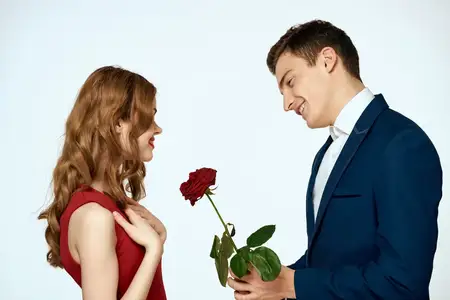 Красивая пара, очарование, отношения, романтика, розы, роскошь, любовь, светлый фон
