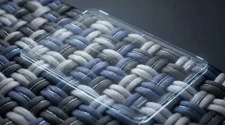 3D-технологическая визуализация диагональной ткани с токопроводящими волокнами и утонченными наложениями для контроля качества, предназначенная для маркетинга инновационных «умных» текстильных…
