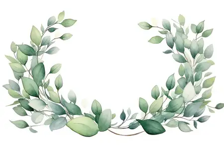 Природная листва, приглашение, акварельная кайма из листьев, весенний сад, цветочная открытка, ботаническая иллюстрация, зелёный фон, свадьба, лето, венок, украшение, дизайн, растение