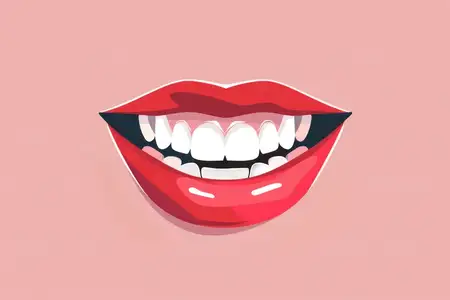 Рот модной женщины с идеальными белыми зубами и красными губами на розовом фоне, иллюстрация для концепций красоты и стоматологии