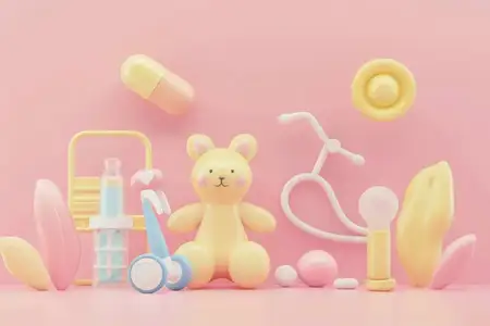 Яркая и красочная коллекция 3D-игрушек на ярком розовом фоне