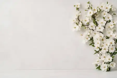 Красивые белые цветы на светлом нейтральном фоне, идеально подходят для интерьерного дизайна, сезонных украшений и цветочных композиций в весенних или летних декорациях