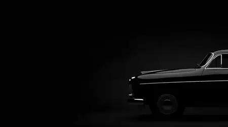 Элегантный черный винтажный автомобиль, представленный в профиль на минималистичном темном фоне, подчеркивает его вневременной дизайн и привлекательность для любителей автомобилей