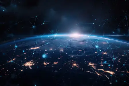 Путешествие по киберпространству: Земля с сетевыми соединениями в 3D-перспективе