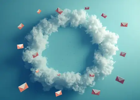 Конверты вылетают из облака на фоне голубого неба