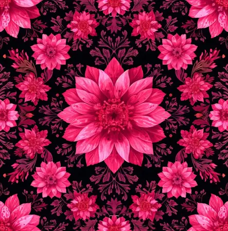 Элегантный бесшовный цветочный узор на черном фоне с розовыми цветами георгинов, векторная иллюстрация, дизайн букета