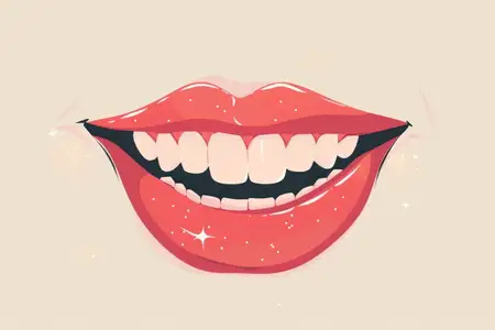 Красота и уверенность: ярко-красные губы и белые зубы на бежевом фоне, иллюстрация