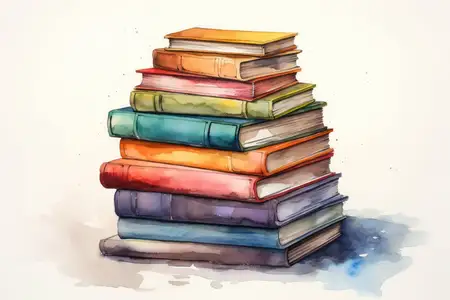 Мультяшная стопка книг в библиотеке или университете