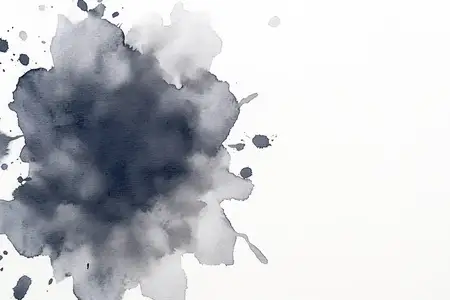 Абстрактный темный акварельный разбрызг в оттенках серого и синего, создающий современную художественную атмосферу