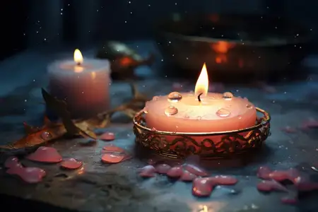 Светящаяся свеча освещает темноту, создавая теплую и безмятежную атмосферу