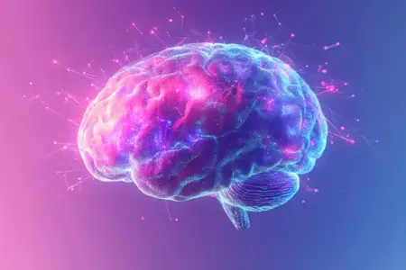 Эта яркая цифровая иллюстрация мозга представляет собой слияние творчества и технологий