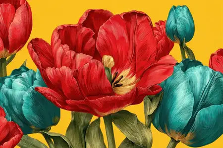 Энергичное настроение с яркими цветовыми блоками и крупным планом, который подчеркивает форму, детали и игривую палитру, подходит для смелого дизайна, брендинга и редакционного использования