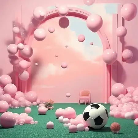 Красочная мультяшная игра в футбол на красивом абстрактном фоне неба